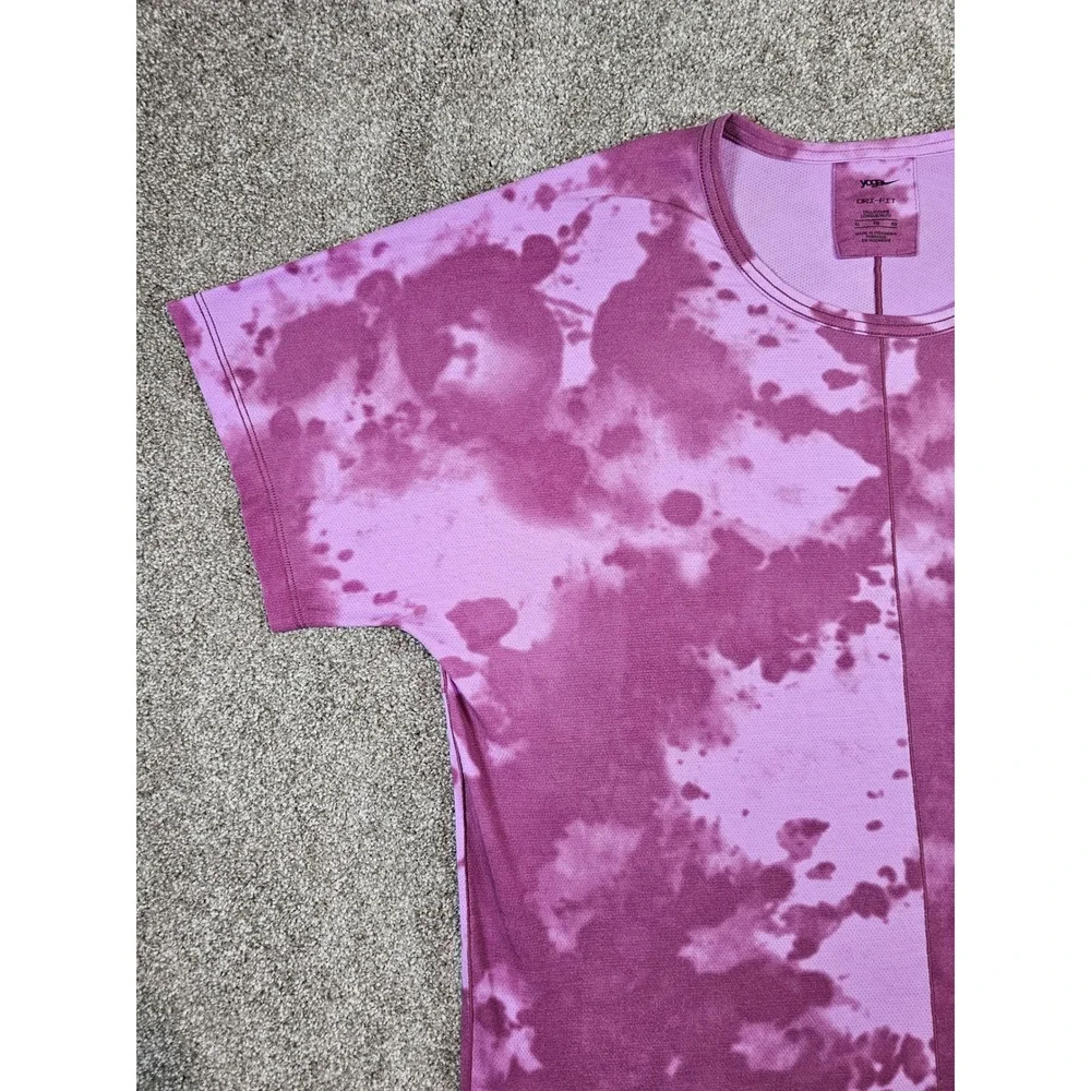 Nike Yoga Dri-FIT Tie Dye Purple Cloud Wash T-Shirt Womens XL Tall CZ9186-507